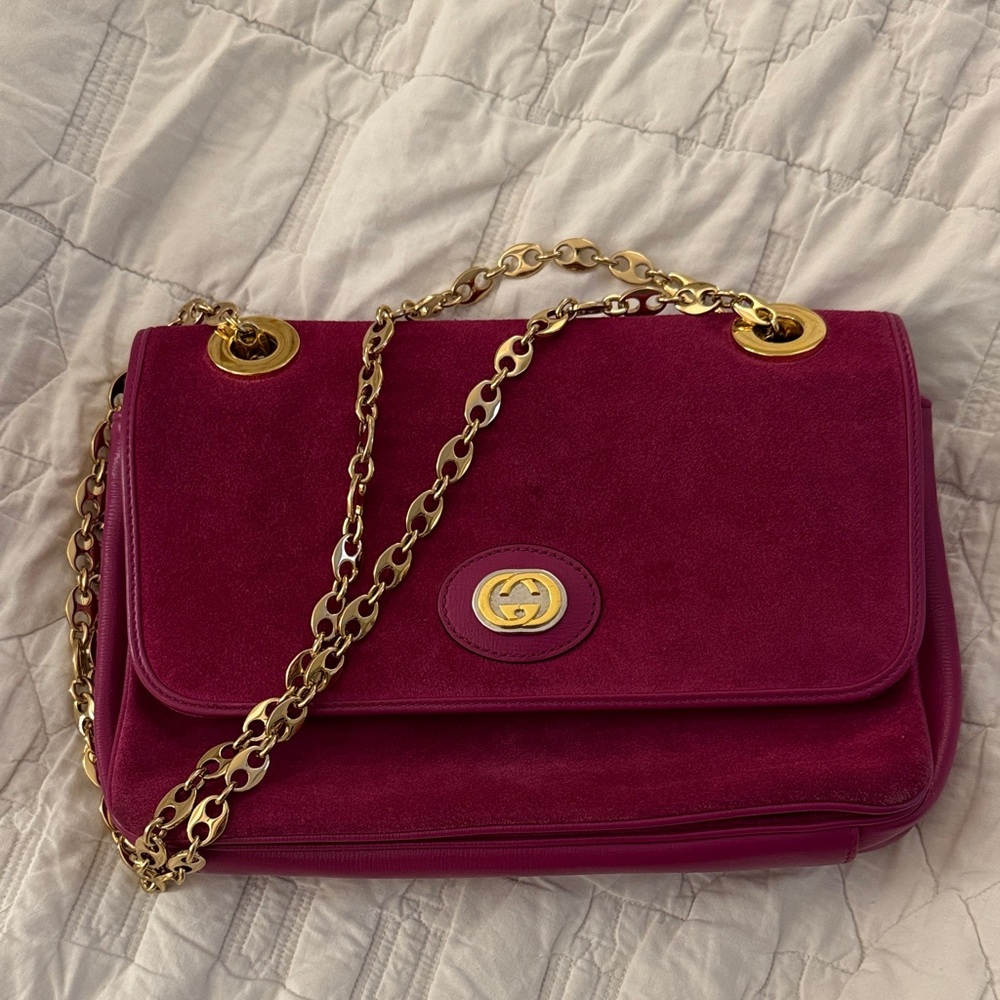 Gucci Marina Magenta Suede Shoulder Bag